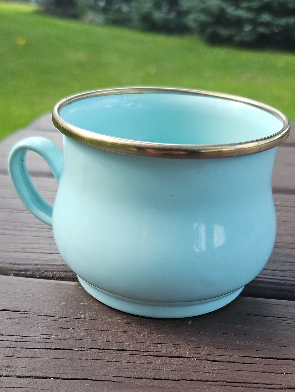 Vintage Light Blue Mug with Gold Rim